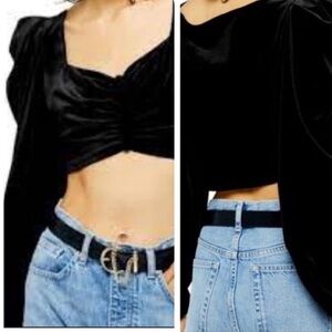 Ruby and Jenna Signature 8 Black Velvet Puff Sleeve Crop Top